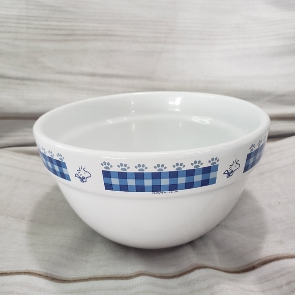Treasure Craft Peanuts Woodstock Ceramic Bowl White Blue 6 x 4 Inch Some Crazing - Picture 7 of 7